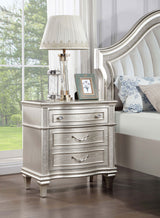 Evangeline Double Arch LED Panel Bed & Bedroom Sets - Silver Oak Glam with Ivory Chenille Tufting - lifestyle