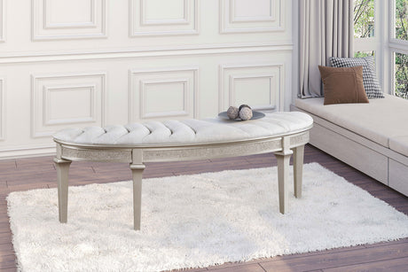 Evangeline Double Arch LED Panel Bed & Bedroom Sets - Silver Oak Glam with Ivory Chenille Tufting - lifestyle