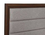Welsley Upholstered Panel Bed & Bedroom Sets - Modern Walnut with Taupe Headboard & Gold Knobs