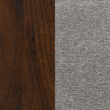 Welsley Upholstered Panel Bed & Bedroom Sets - Modern Walnut with Taupe Headboard & Gold Knobs