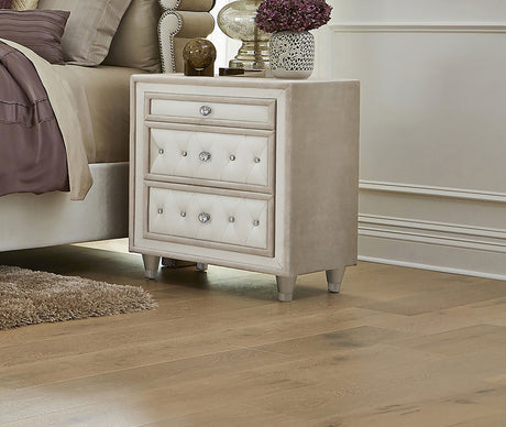 Antonella Upholstered Panel Bed & Bedroom Sets - French Provincial Tufting with Crystal Buttons in Ivory & Camel - lifestyle