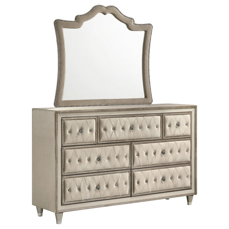 Antonella Upholstered Panel Bed & Bedroom Sets - Dresser + Mirror