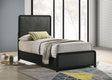 Cavelle Upholstered Panel Bed & Bedroom Sets - Charcoal Chenille Headboard with Burnished Black Frame & Brass Knobs – view 1