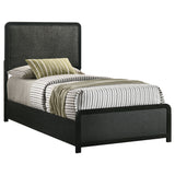 Cavelle Upholstered Panel Bed & Bedroom Sets - Charcoal Chenille Headboard with Burnished Black Frame & Brass Knobs – view 18