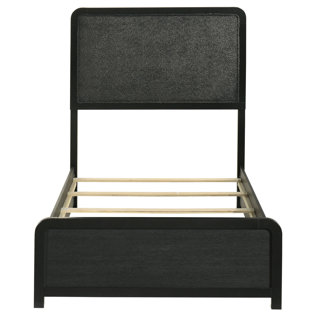 Cavelle Upholstered Panel Bed & Bedroom Sets - Charcoal Chenille Headboard with Burnished Black Frame & Brass Knobs – view 19