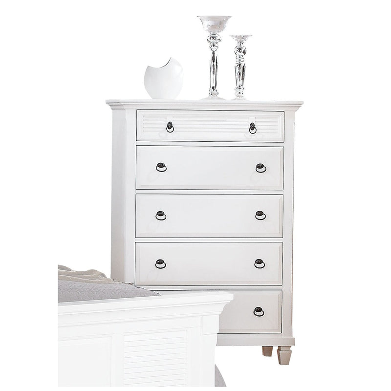 Merivale 5-Drawer Chest - Beveled Drawer Fronts & Ball-Bearing Glides in White