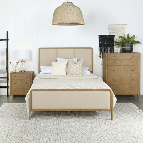 Arini Panel Bed & Bedroom Sets - Cream Upholstered or Natural Cane Bed in Sand Wash with Aged Brass Accents - lifestyle