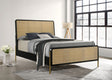 Arini Panel Bed & Bedroom Sets - Cream Upholstered or Woven Cane Panels with Aged Brass Legs in Black - lifestyle