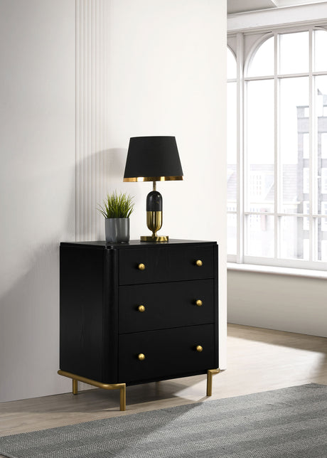 Arini Bedroom Storage & Vanity Collection - Dresser, Chest, Nightstand, Mirrors & Vanity in Black with Aged Brass - lifestyle