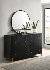 Arini Bedroom Storage & Vanity Collection - Dresser, Chest, Nightstand, Mirrors & Vanity in Black with Aged Brass - lifestyle