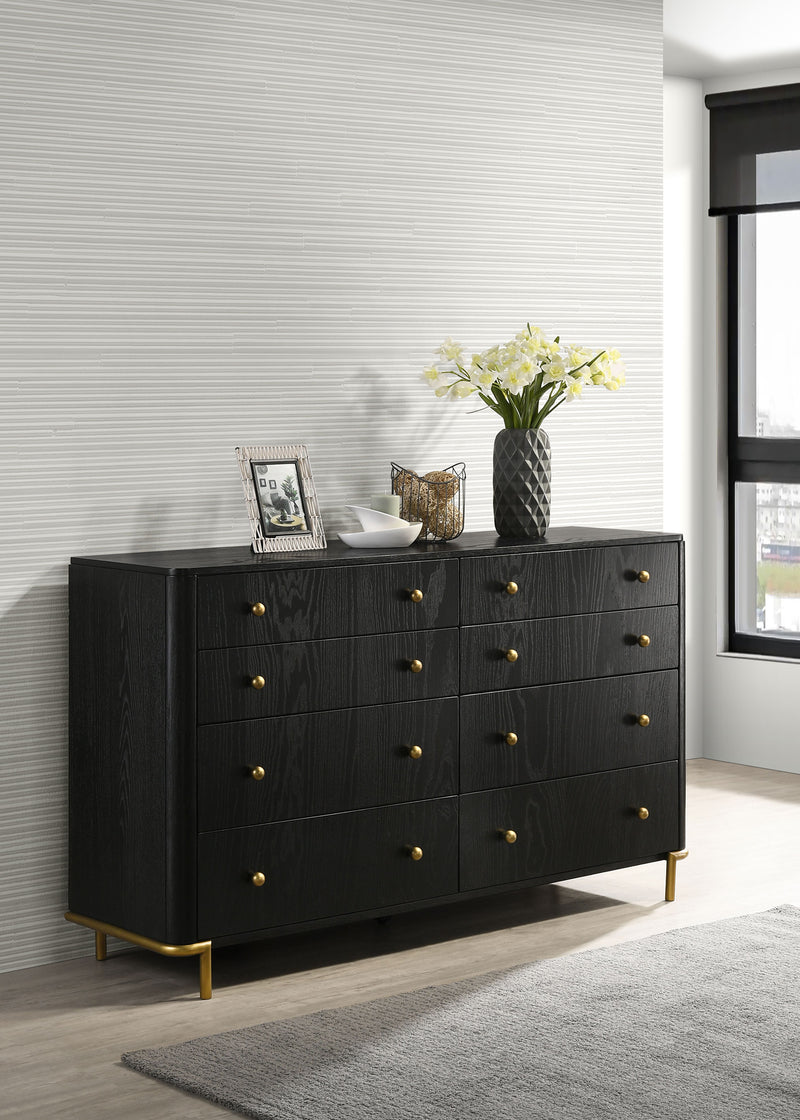 Arini Bedroom Storage & Vanity Collection - Dresser, Chest, Nightstand, Mirrors & Vanity in Black with Aged Brass