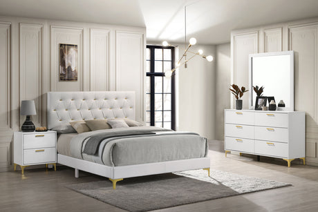 Kendall Diamond-Tufted Upholstered Bed & Bedroom Sets - Eastern King, 4pcs- Bed + Nightstand + Dresser + Mirror