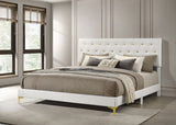 Kendall Diamond-Tufted Upholstered Bed & Bedroom Sets - Modern Glam White with Gold Accents, Queen to Cal King - lifestyle