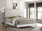 Kendall Diamond-Tufted Upholstered Bed & Bedroom Sets - Modern Glam White with Gold Accents, Queen to Cal King - lifestyle