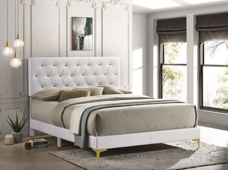 Kendall Diamond-Tufted Upholstered Bed & Bedroom Sets - Modern Glam White with Gold Accents, Queen to Cal King - lifestyle