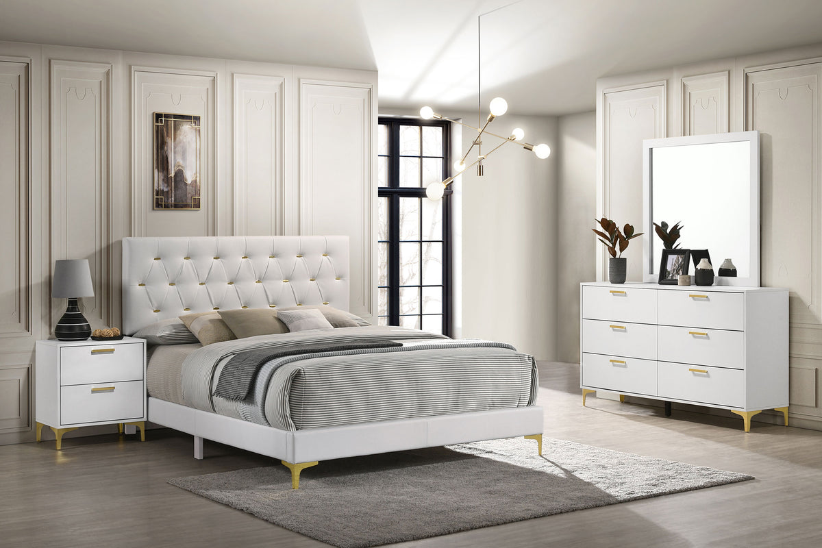 Kendall Diamond-Tufted Upholstered Bed & Bedroom Sets - Queen, 4pcs- Bed + Nightstand + Dresser + Mirror
