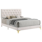 Kendall Diamond-Tufted Upholstered Bed & Bedroom Sets - Modern Glam White with Gold Accents, Queen to Cal King