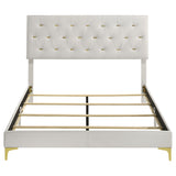 Kendall Diamond-Tufted Upholstered Bed & Bedroom Sets - Modern Glam White with Gold Accents, Queen to Cal King
