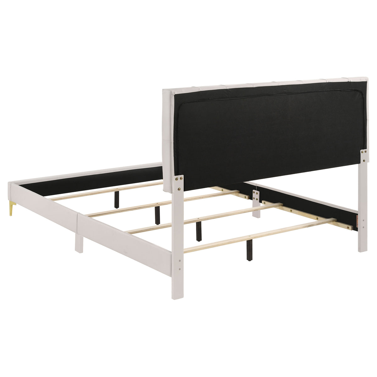 Kendall Diamond-Tufted Upholstered Bed & Bedroom Sets - Modern Glam White with Gold Accents, Queen to Cal King