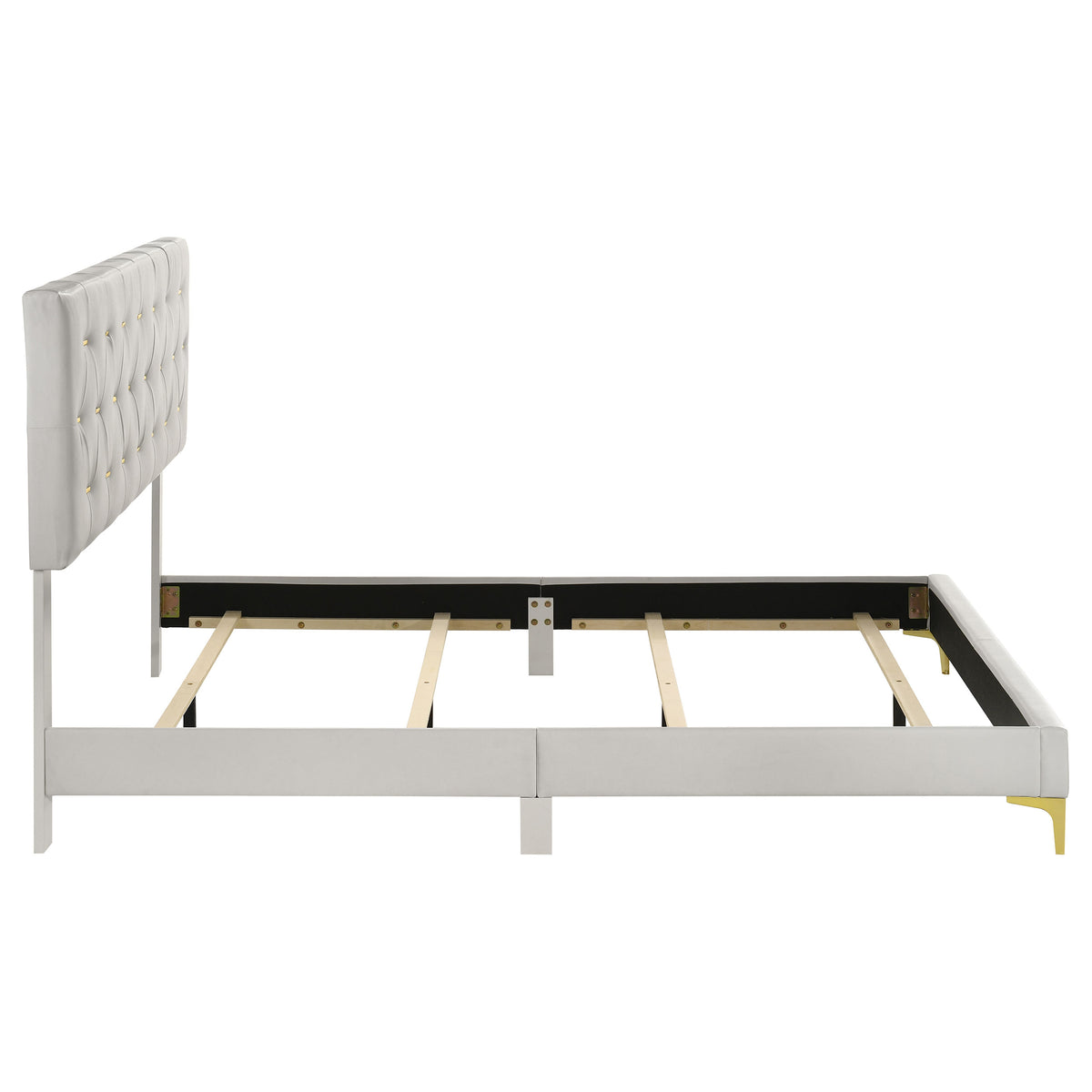 Kendall Diamond-Tufted Upholstered Bed & Bedroom Sets - Modern Glam White with Gold Accents, Queen to Cal King