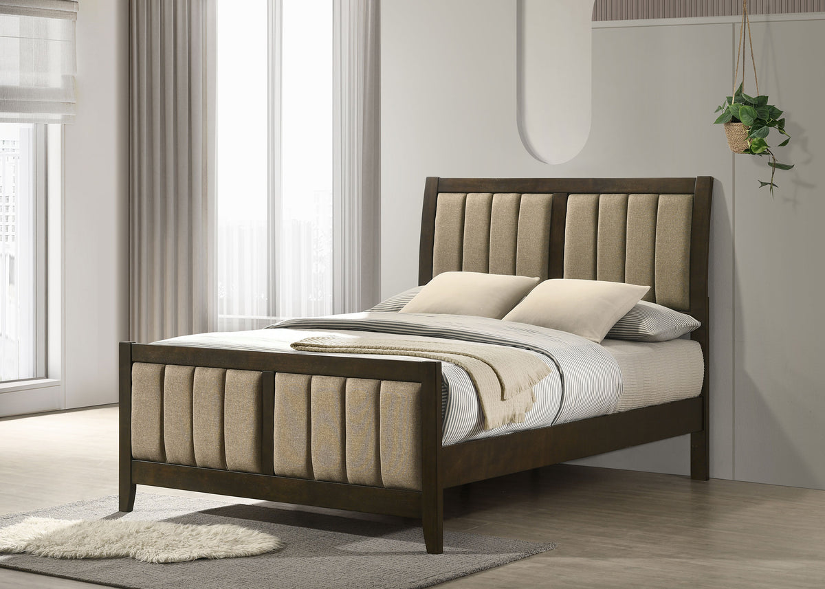 Wilkes Channel-Tufted Upholstered Panel Bed & Bedroom Sets - Dark Cocoa with Brown Fabric, Twin to California King - lifestyle