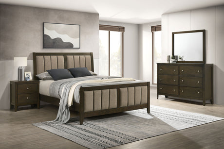 Wilkes Channel-Tufted Upholstered Panel Bed & Bedroom Sets - 4pcs- California King Bed + Nightstand + Dresser + Mirror