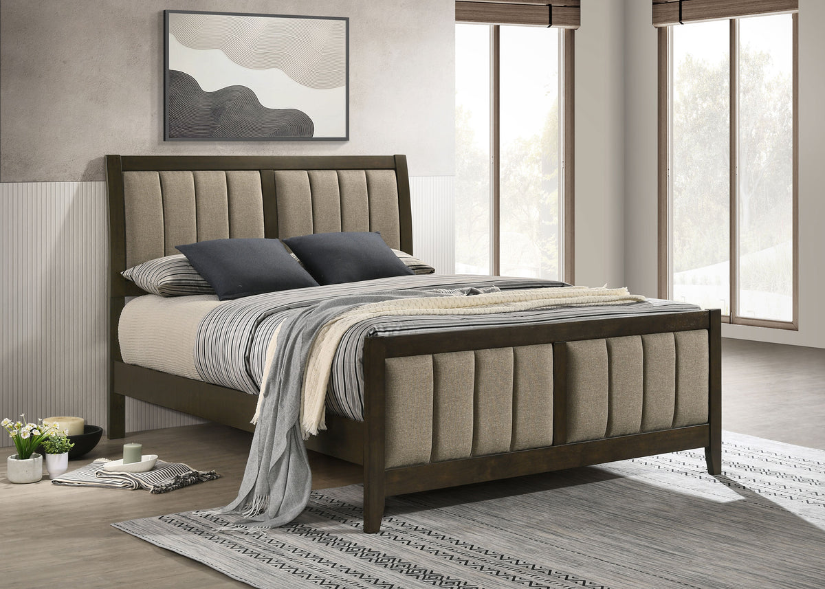 Wilkes Channel-Tufted Upholstered Panel Bed & Bedroom Sets - Dark Cocoa with Brown Fabric, Twin to California King - lifestyle