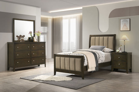 Wilkes Channel-Tufted Upholstered Panel Bed & Bedroom Sets - 4pcs- Twin Bed + Nightstand + Dresser + Mirror