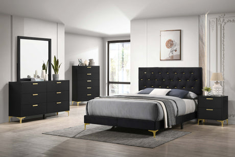 Kendall Diamond-Tufted Velvet Panel Bed & Bedroom Sets - 5pcs- Eastern King Bed + Nightstand + Dresser + Mirror + Chest