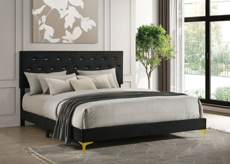 Kendall Diamond-Tufted Velvet Panel Bed & Bedroom Sets - Glam Black with Gold Accents, Queen & King - lifestyle