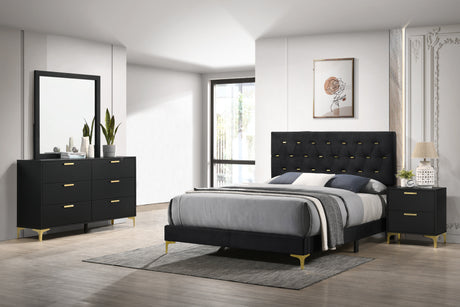 Kendall Diamond-Tufted Velvet Panel Bed & Bedroom Sets - 4pcs- California King Bed + Nightstand + Dresser + Mirror