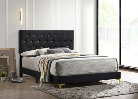 Kendall Diamond-Tufted Velvet Panel Bed & Bedroom Sets - Glam Black with Gold Accents, Queen & King – view 1
