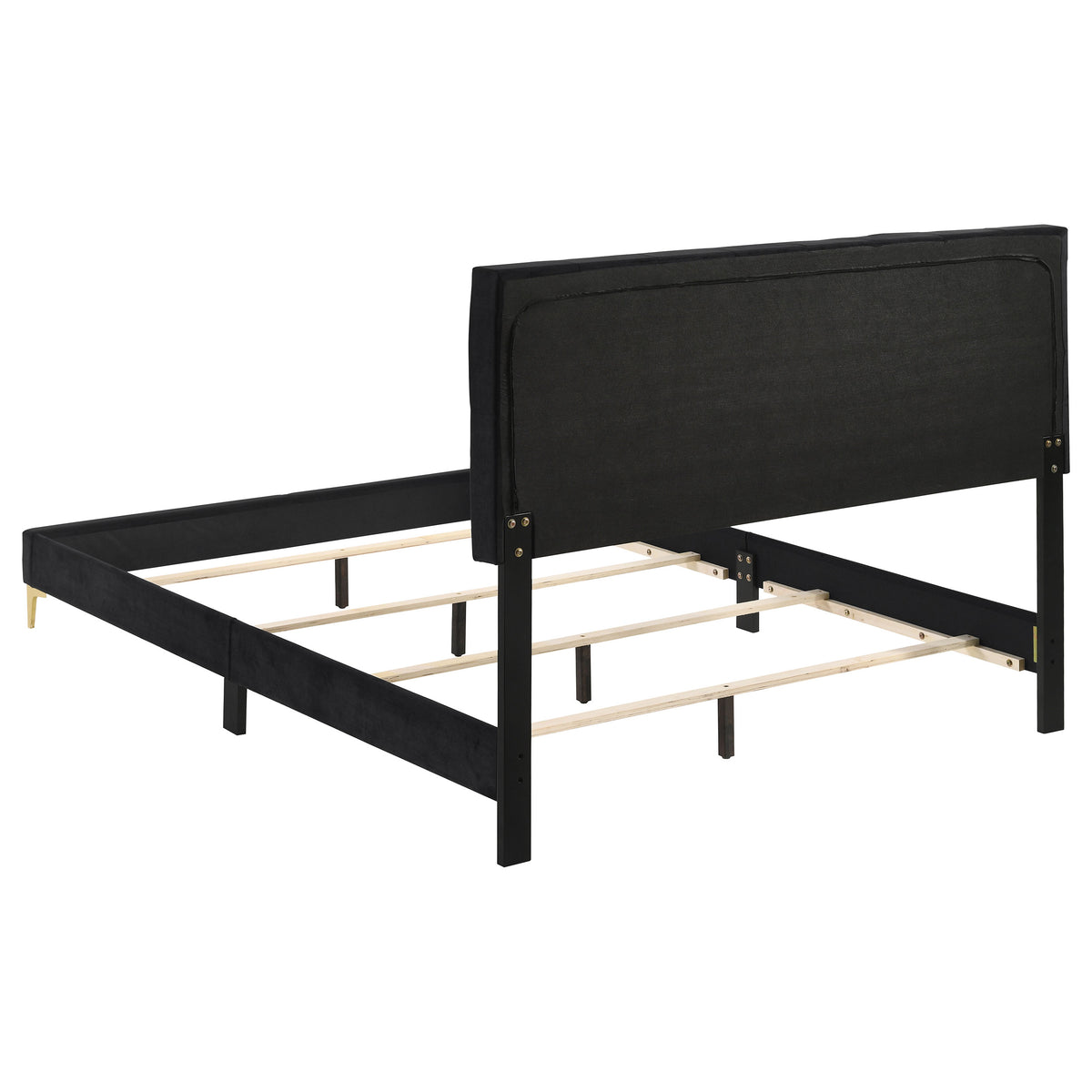 Kendall Diamond-Tufted Velvet Panel Bed & Bedroom Sets - Glam Black with Gold Accents, Queen & King