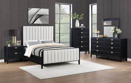 Brookmead Fluted Panel Bed & Bedroom Sets - 5pcs- Eastern King Upholstered Bed + Dresser + Mirror + Nightstand + Chest