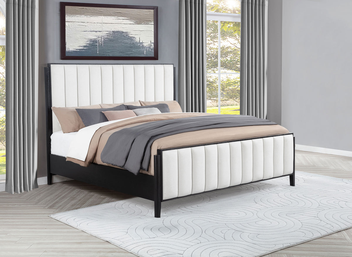 Brookmead Fluted Panel Bed & Bedroom Sets - Wire-Brushed Black with Wood or Ivory Upholstered Headboard, Queen to California King - lifestyle