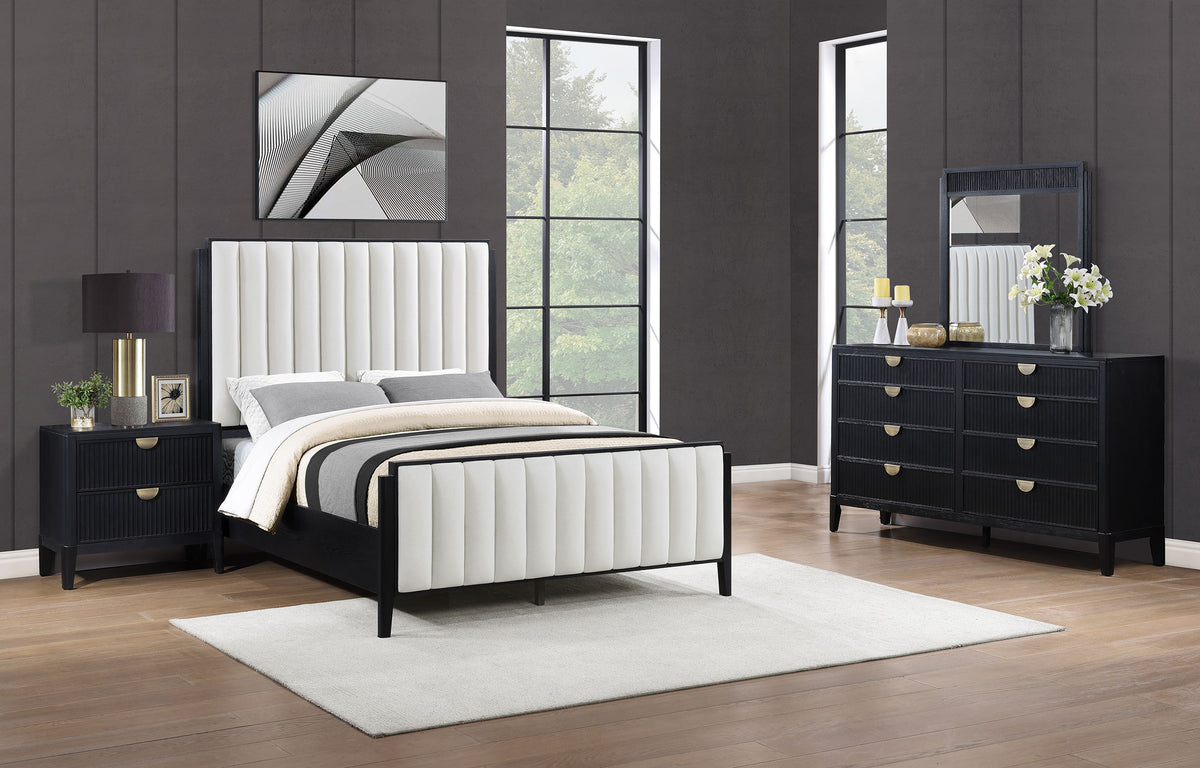 Brookmead Fluted Panel Bed & Bedroom Sets - 4pcs- California King Upholstered Bed + Dresser + Mirror + Nightstand