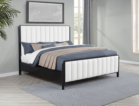Brookmead Fluted Panel Bed & Bedroom Sets - Wire-Brushed Black with Wood or Ivory Upholstered Headboard, Queen to California King - lifestyle