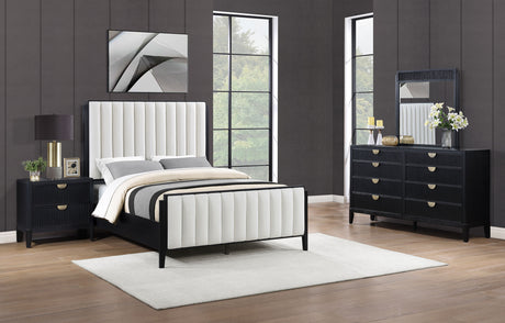 Brookmead Fluted Panel Bed & Bedroom Sets - 4pcs- Queen Upholstered Bed + Dresser + Mirror + Nightstand