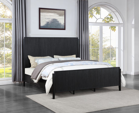 Brookmead Fluted Panel Bed & Bedroom Sets - Wire-Brushed Black with Wood or Ivory Upholstered Headboard, Queen to California King - lifestyle