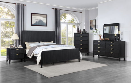Brookmead Fluted Panel Bed & Bedroom Sets - 5pcs- California King Wood Panel Bed + Dresser + Mirror + Nightstand + Chest