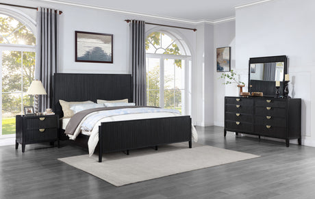Brookmead Fluted Panel Bed & Bedroom Sets - 4pcs- Queen Wood Panel Bed + Dresser + Mirror + Nightstand