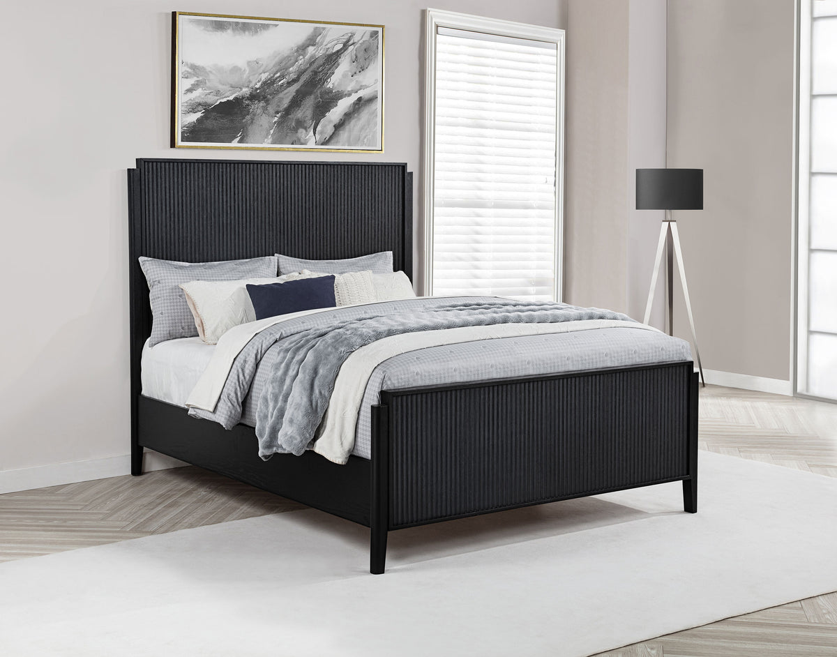 Brookmead Fluted Panel Bed & Bedroom Sets - Wire-Brushed Black with Wood or Ivory Upholstered Headboard, Queen to California King - lifestyle