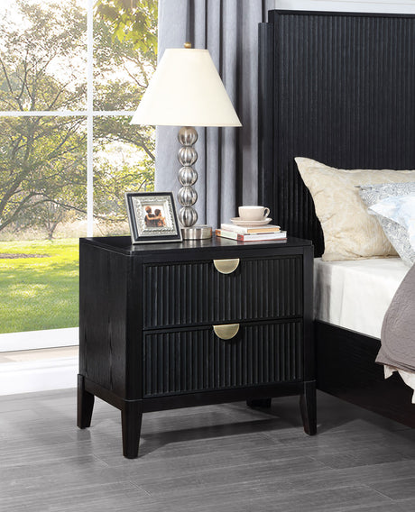 Brookmead Fluted Panel Bed & Bedroom Sets - Wire-Brushed Black with Wood or Ivory Upholstered Headboard, Queen to California King - lifestyle