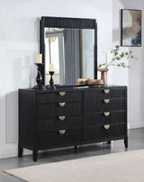 Brookmead Fluted Panel Bed & Bedroom Sets - Wire-Brushed Black with Wood or Ivory Upholstered Headboard, Queen to California King - lifestyle
