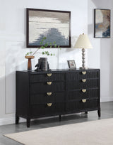 Brookmead Fluted Panel Bed & Bedroom Sets - Wire-Brushed Black with Wood or Ivory Upholstered Headboard, Queen to California King - lifestyle