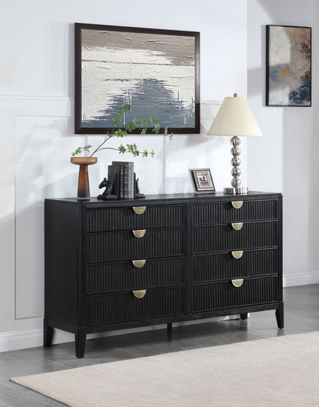 Brookmead Fluted Panel Bed & Bedroom Sets - Wire-Brushed Black with Wood or Ivory Upholstered Headboard, Queen to California King - lifestyle