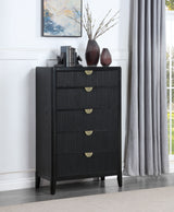 Brookmead Fluted Panel Bed & Bedroom Sets - Wire-Brushed Black with Wood or Ivory Upholstered Headboard, Queen to California King - lifestyle