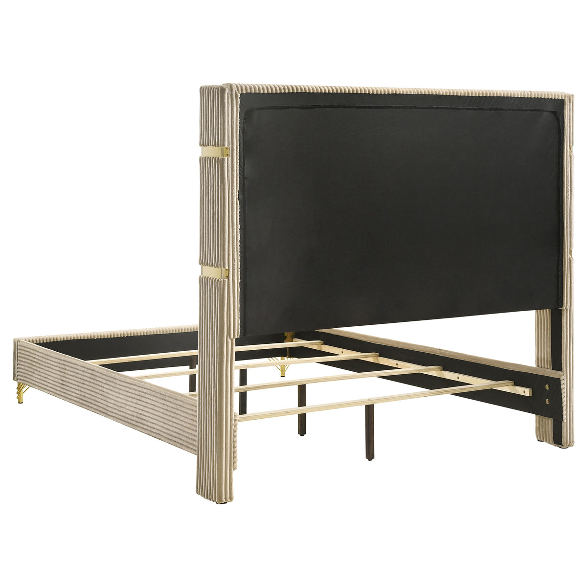 Lucia Fluted Velvet Wingback Bed & Bedroom Sets - Beige Bed with White & Gold Case Pieces, Queen & Eastern King – view 19