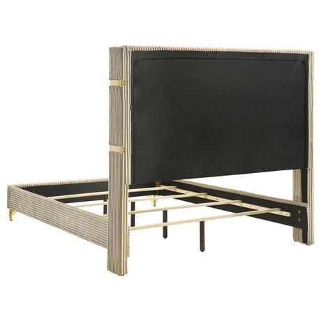 Lucia Fluted Velvet Wingback Bed & Bedroom Sets - Beige Bed with White & Gold Case Pieces, Queen & Eastern King – view 19