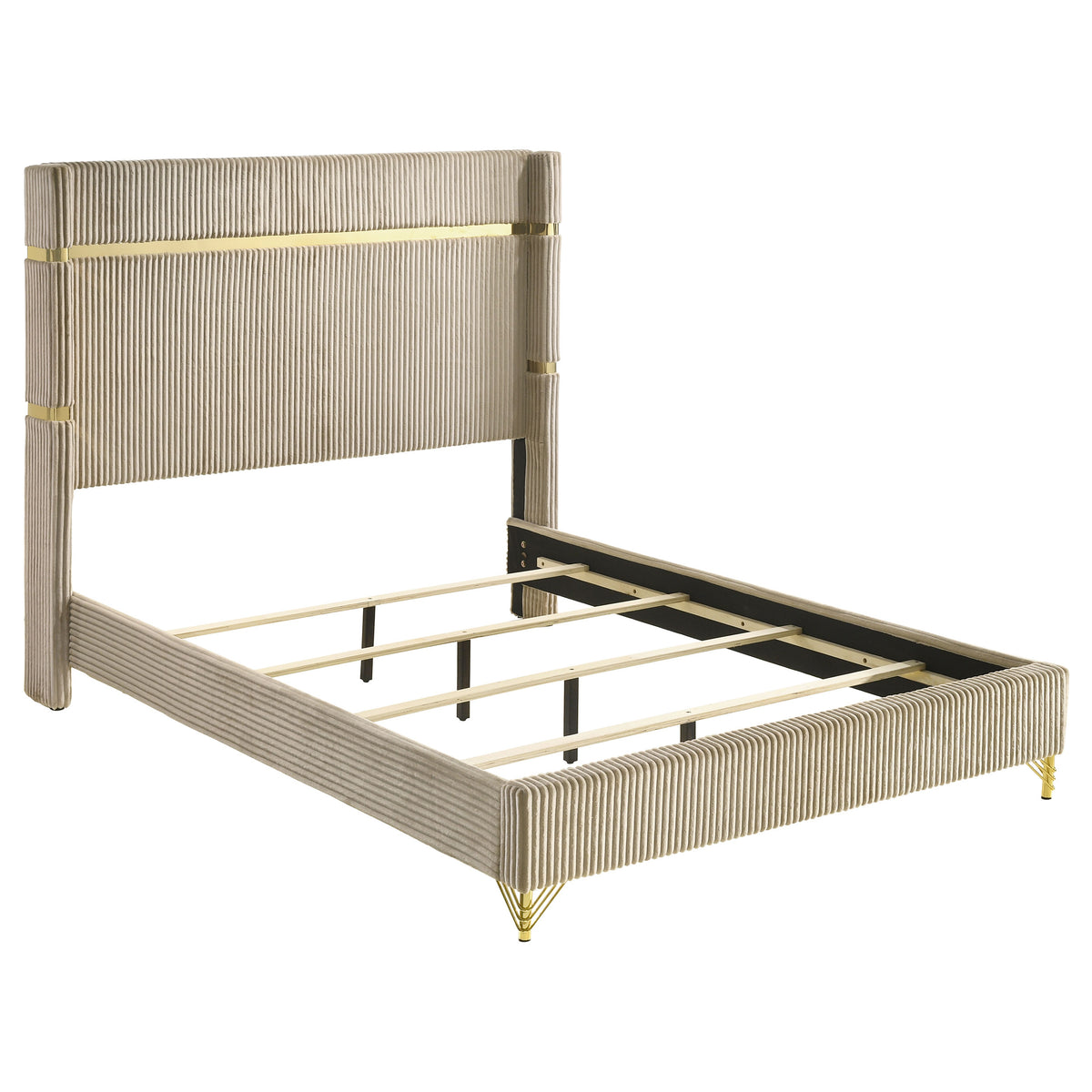 Lucia Fluted Velvet Wingback Bed & Bedroom Sets - Queen Wingback Bed Only